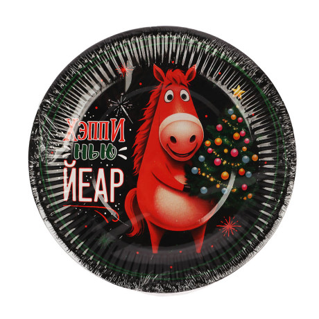 Набор бумажных тарелок Символ года, Красная лошадь-2, 6 шт d=180 мм