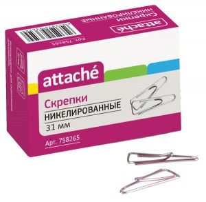 Скрепки Attache 31 мм, никелированные, треуг с загнут.краем,100шт./уп.к/кор 758265