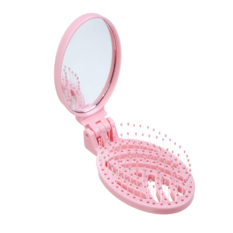 ЮНИLOOK Расческа продувная складная с зеркалом, дорожная, пластик, 17,5х5,5см, розовый, МП-1
