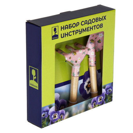INBLOOM Набор садовых инструментов 3шт (рыхлитель 1 шт., лопатка 2 шт.), металл, дерево