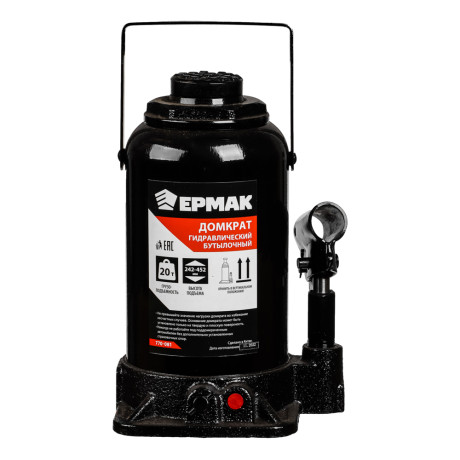 ЕРМАК Домкрат гидравлический бутылочный 20 т, высота подъема 244-449мм