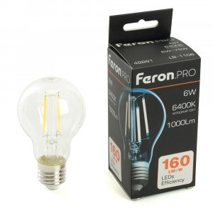 Feron.PRO филамент ЛОН A60 E27 6W 1000lm 6400K 6K 175-265V 105х60 LB-1106 48891