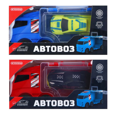 ИГРОЛЕНД Автовоз с машинкой, АБС, 14,5 х7,2x5 см, 2 цвета