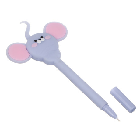 Ручка гелевая синяя "Мышки", силиконовый корпус, 4 вида, шоу-бокс