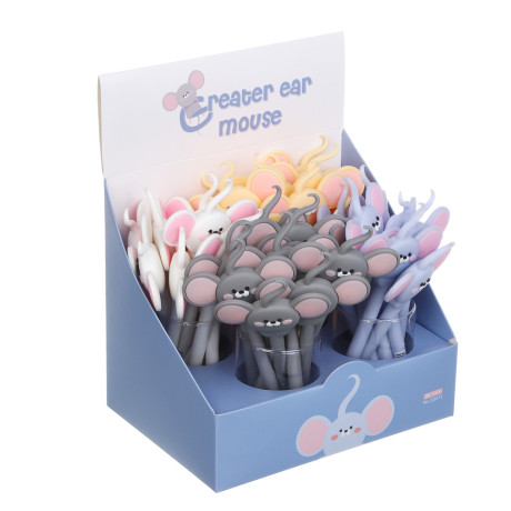 Ручка гелевая синяя "Мышки", силиконовый корпус, 4 вида, шоу-бокс