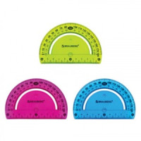 Транспортир 10 см гибкий BRAUBERG &quot;FLEX&quot;, пластиковый, 180 градусов, ассорти, европодвес, 210676