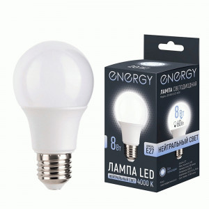 Energy лампа св/д ЛОН А60 E27 8W(595lm) 4000К 4К 59x108 матов (10!) 109305