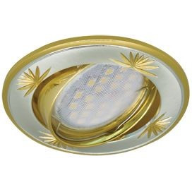 Ecola DL21 MR16 GU5.3 св-к литой поворот.гравирЧетыре цветка Сатин-Хром/Золото 23x84 FS1615EFY (10!)