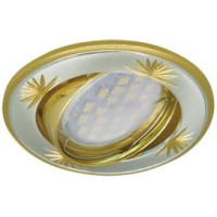 Ecola DL21 MR16 GU5.3 св-к литой поворот.гравирЧетыре цветка Сатин-Хром/Золото 23x84 FS1615EFY (10!)