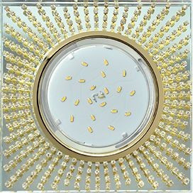 Ecola GX53 H4 св-к Стекло Квадрат c прозр.стразами золото-золото фон зерк. 40x123 FG53SGECB (10!)