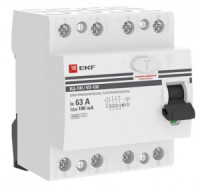 EKF PROxima выкл. дифферинциальный УЗО ВД-100 4P 63А 100мА, тип AC 4,5кА эл-мех elcb-4-63-100-em-pro