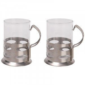 Кружка Boccale 200мл, набор 2шт/уп, подстаканник, стекло, нерж сталь, 104870, Mallony