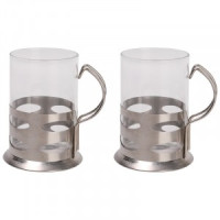 Кружка Boccale 200мл, набор 2шт/уп, подстаканник, стекло, нерж сталь, 104870, Mallony