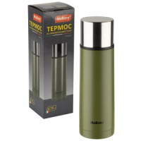 Термос BOSSOLO 0,75л узкое горло с кнопкой, двойн. стенка, нерж сталь, зеленый 106031 Mallony