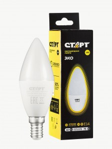 СТАРТ лампа св/д Свеча С37 E27 7W(560lm) 2700K 2K 100x37 матов пласт/металл тёплый свет WS 17279