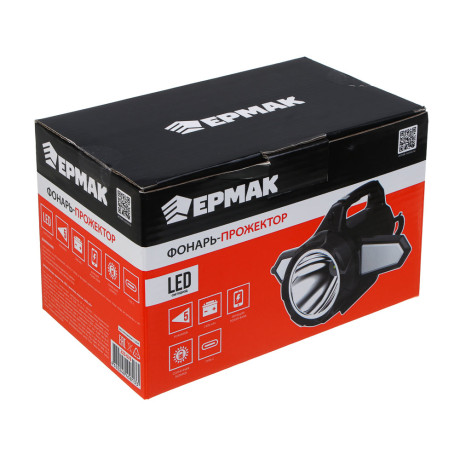 ЕРМАК Фонарь прожектор,LED,5 режимов,пластик,2400мАч,боков.фонари, красный свет, солн.батарея,Туре-С