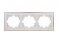 Lezard RAIN рамка 3 мест. горизонт. бел. с бок. вст. золото (PC) 703-0226-148