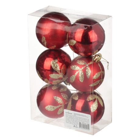 СНОУ БУМ Набор шаров 6 см, 6 шт, красный, пластик, глиттер, 26-107