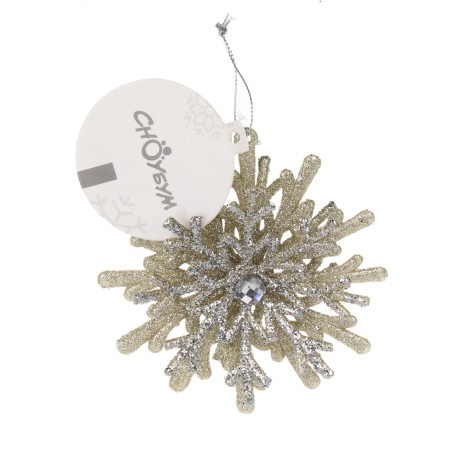 СНОУ БУМ Подвеска декоративная "Снежинка" 12 см, пластик, глиттер, золото