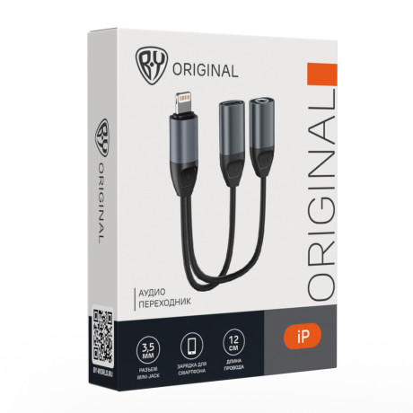 BY Аудио-переходник iP - miniJack 3,5мм, с возможностью зарядки