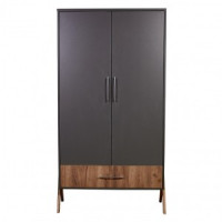 Шкаф двухсекционный Polini kids Porto 3100, с 1 ящиком, графит-дуб крафт (мест 3)