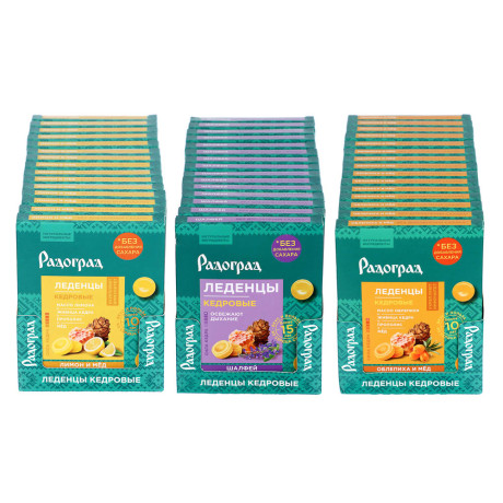 Леденцы "Радоград" с живицей кедра и прополисом, в ассортименте, 10шт