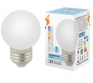 Лампа св/д Volpe шар G45 E27 1W 6000K д/гирлянды "Белт Лайт" матовая LED-G45-1W/6000K/E27/FR/С