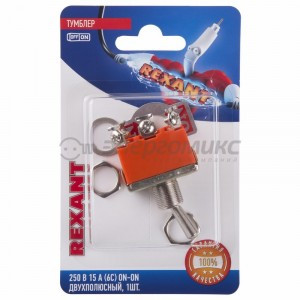 REXANT тумблер 250V 15А (6c) ON-ON двухполюсный  (KN-202)  BL1,(10!),  06-0327-B