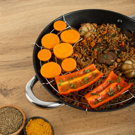 SATOSHI Казан чугун,26см,3л,антипр.покр,решетка,стекл.крыш,нейлон.лопатка,бамб.палочки,индукция