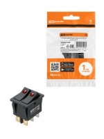 TDM выключатель двухклавишный KCD3-221N/D черн.точеч.LEDподсв. 250В,1P,15А,(6с),ON-OFF SQ0746-0159