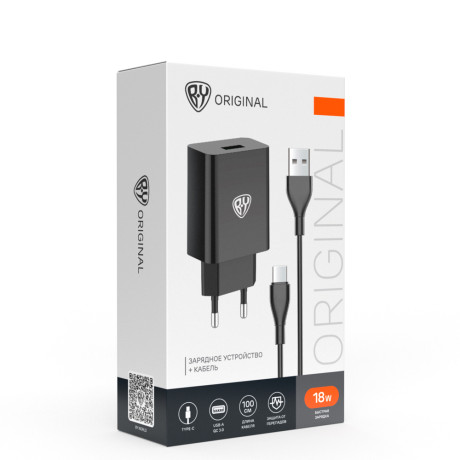 BY Комплект СЗУ 18Вт + кабель Type-c 110-240 В, 50-60 гц, 18 вт, кабель 3 А, пластик