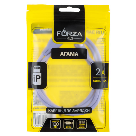 FORZA Кабель для зарядки Агама iP, 1м, 2А, 10W, прорезиненный, 4 цвета