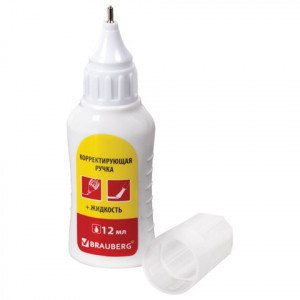 Ручка-корректор + корректирующая жидкость BRAUBERG, 12 мл, 2 в 1: метал. наконеч. + кисточка, 225217