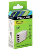 Сет.адаптер/зарядник/блок пит. 4xUSB  110-220V, 5-9V/3A QC ERGOLUX ELX-РA02QC-C01 бел, коробка