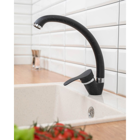 СоюзКран Смеситель для кухни, высокий излив 25см, керам. картридж 35мм, черный, цинк, SK01-C109