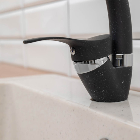 СоюзКран Смеситель для кухни, высокий излив 25см, керам. картридж 35мм, черный, цинк, SK01-C109