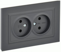 IEK BRITE роз. СУ 2 мест. 10А графит РС12-2-БрГ BR-R20-10-K53-F