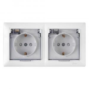 Bylectrica СТИЛЬ Роз. 2 мест. СУ (в 2 коробки!) земля со шторк., крышка IP44 белый (РС16-419)