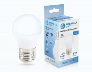 Ambrella лампа св/д шар G45 E27 11W(905lm) 6400K 6K 45х80 IC 451106