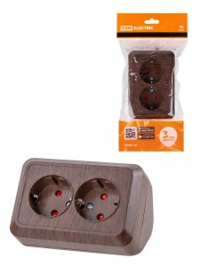 TDM Розетка угловая двойная 2П+3 ОУ с з/ш IP20 250В 16А бук "Ладога" SQ1801-0343