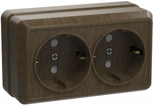 IEK ОКТАВА роз. ОУ 2 мест. с з/к 16А ДУБ (темное дерево) РС22-3-ОД