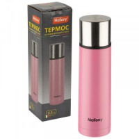 Термос BOSSOLO 0,5л узкое горло с кнопкой, двойн. стенка, нерж сталь, розовый 106030 Mallony