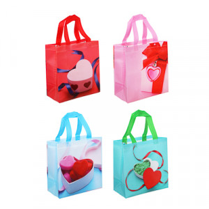 Пакет-сумка подарочный, ПВХ, 23x22x11 см, 4 дизайна, сердечки