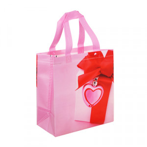 Пакет-сумка подарочный, ПВХ, 23x22x11 см, 4 дизайна, сердечки