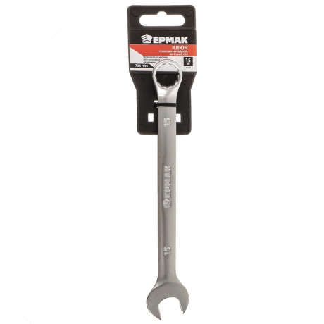 ЕРМАК Ключ рожково-накидной, 15мм, матовый CRV