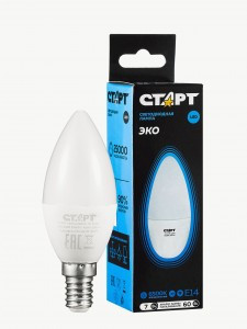 СТАРТ лампа св/д Свеча С37 E14 7W(560lm) 6500K 6K 100x37 матов пласт/металл холодный белый WS 17280