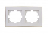 Lezard RAIN рамка 2 мест. горизонт. бел. с бок. вст. золото (PC) 703-0226-147