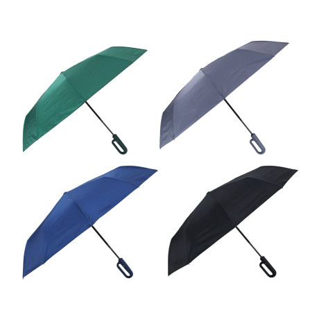 Зонт автомат, усиленный, ручка-карабин, стекловолокно, металл, пластик, ПЭ, винил, d103см, 10 спиц