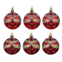 СНОУ БУМ Набор шаров 6 см, 6 шт, красный, пластик, глиттер, 26-108