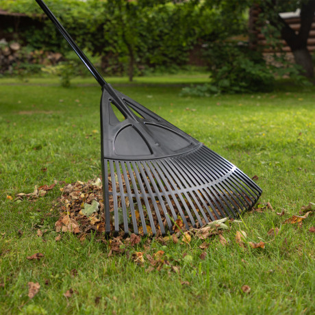 Грабли веерные пластиковые, 620 х 1750 мм, 27 плоских зубьев, алюминиевый черенок, Palisad